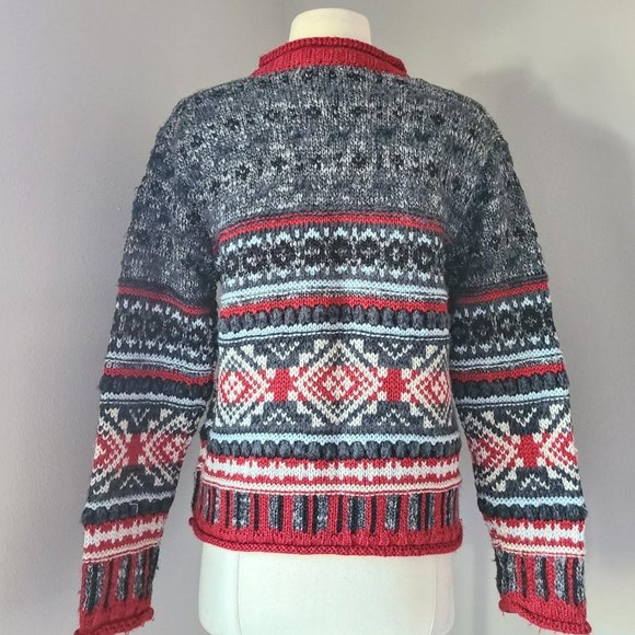 Vintage Wool Fairisle Zip-Up Red & Gray Sweater - Picture 4 of 4